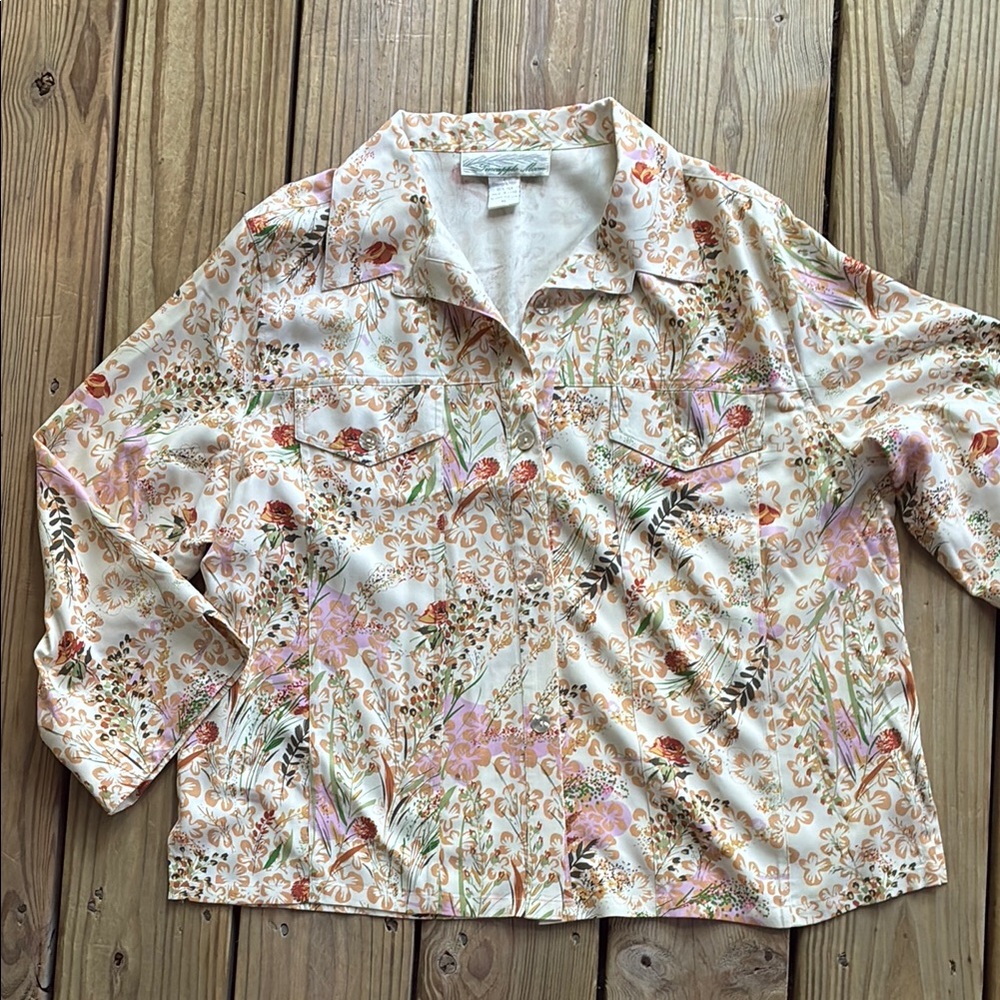 Cream Pure Silk Pineapple Moon Floral Button-Up Shirt